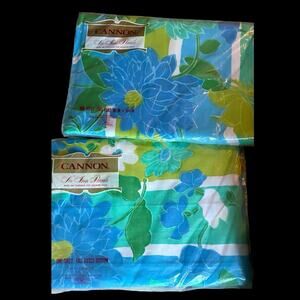 Vtg Cannon Full Fitted Sheet & Flat Sheets New In Package Deadstock Flower Power